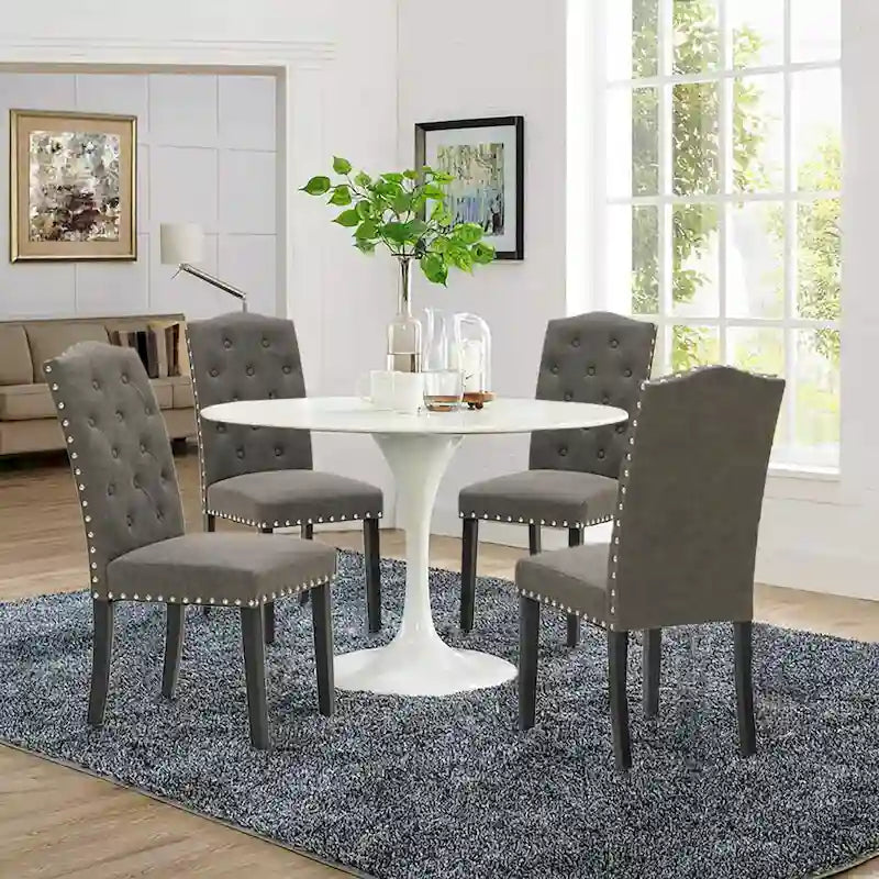 Sedia da pranzo imbottita con schienale alto (Wingback) Antico Bianco / Grigio / Beige / Nero, tessuto e similpelle, set da 4