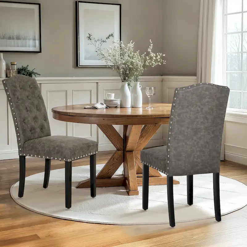 Sedia da pranzo imbottita con schienale alto (Wingback) Antico Bianco / Grigio / Beige / Nero, tessuto e similpelle, set da 4