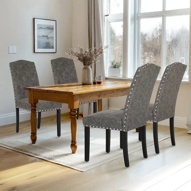 Sedia da pranzo imbottita con schienale alto (Wingback) Antico Bianco / Grigio / Beige / Nero, tessuto e similpelle, set da 4