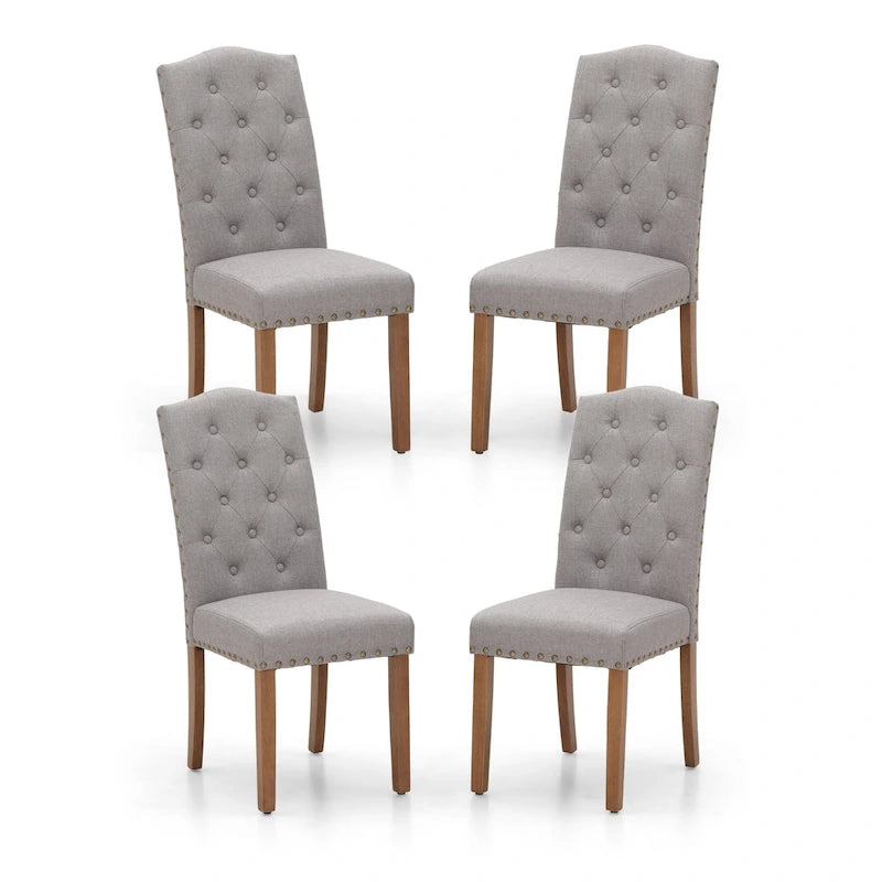 Sedia da pranzo imbottita con schienale alto (Wingback) Antico Bianco / Grigio / Beige / Nero, tessuto e similpelle, set da 4