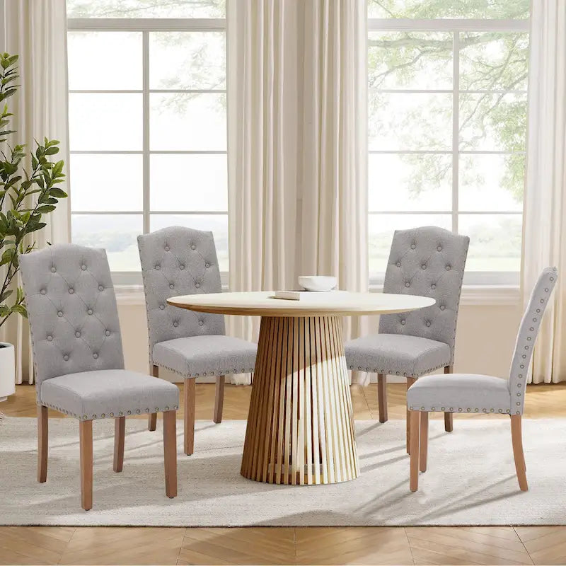 Sedia da pranzo imbottita con schienale alto (Wingback) Antico Bianco / Grigio / Beige / Nero, tessuto e similpelle, set da 4
