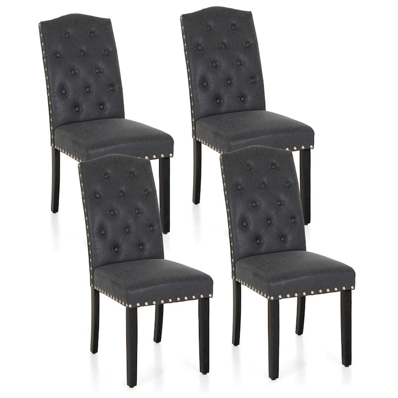 Sedia da pranzo imbottita con schienale alto (Wingback) Antico Bianco / Grigio / Beige / Nero, tessuto e similpelle, set da 4