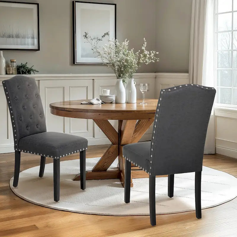 Sedia da pranzo imbottita con schienale alto (Wingback) Antico Bianco / Grigio / Beige / Nero, tessuto e similpelle, set da 4