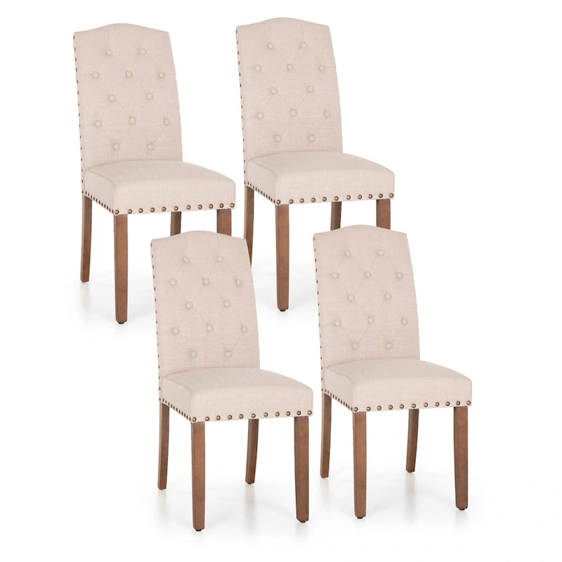Sedia da pranzo imbottita con schienale alto (Wingback) Antico Bianco / Grigio / Beige / Nero, tessuto e similpelle, set da 4