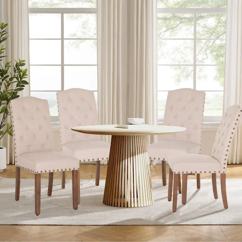 Sedia da pranzo imbottita con schienale alto (Wingback) Antico Bianco / Grigio / Beige / Nero, tessuto e similpelle, set da 4