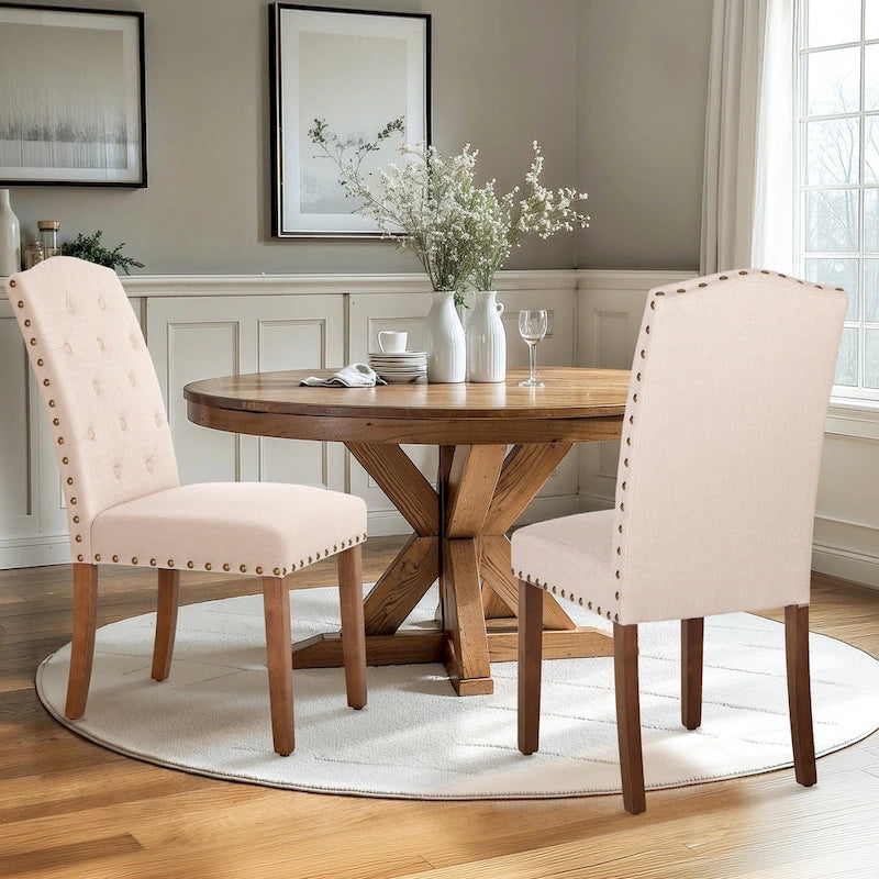 Sedia da pranzo imbottita con schienale alto (Wingback) Antico Bianco / Grigio / Beige / Nero, tessuto e similpelle, set da 4