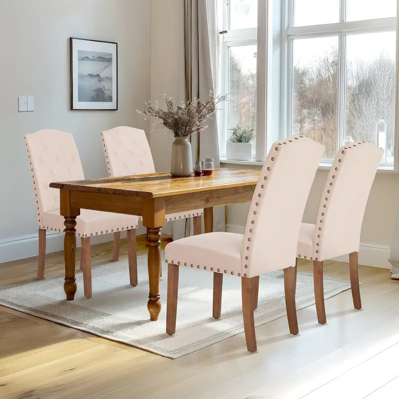 Sedia da pranzo imbottita con schienale alto (Wingback) Antico Bianco / Grigio / Beige / Nero, tessuto e similpelle, set da 4
