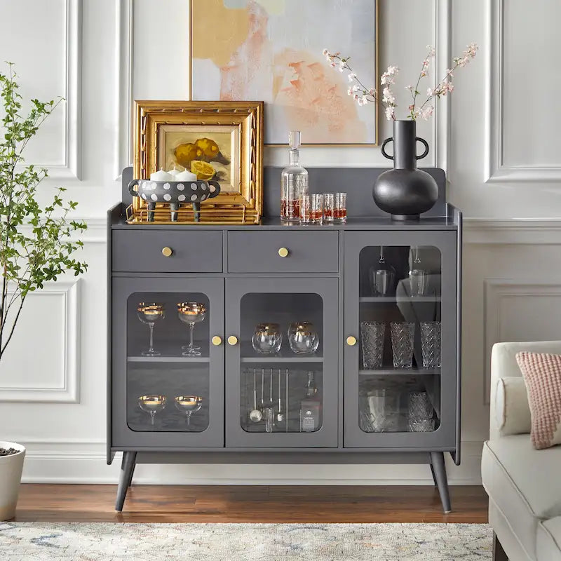 Credenza Mid-Century Grigio Antracite / Bianca con Ante in Vetro – 1 Vano