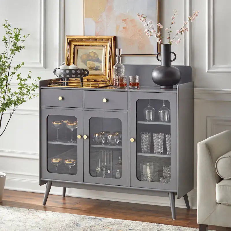 Credenza Mid-Century Grigio Antracite / Bianca con Ante in Vetro – 1 Vano