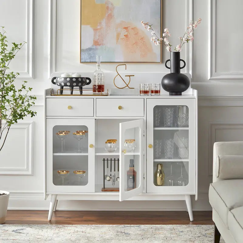 Credenza Mid-Century Grigio Antracite / Bianca con Ante in Vetro – 1 Vano