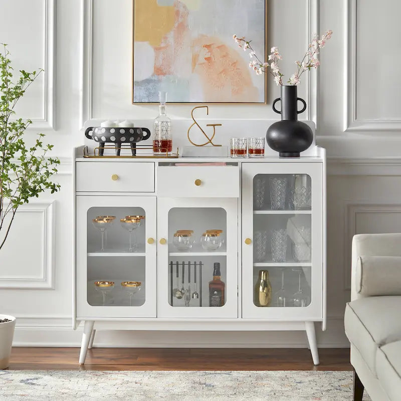 Credenza Mid-Century Grigio Antracite / Bianca con Ante in Vetro – 1 Vano