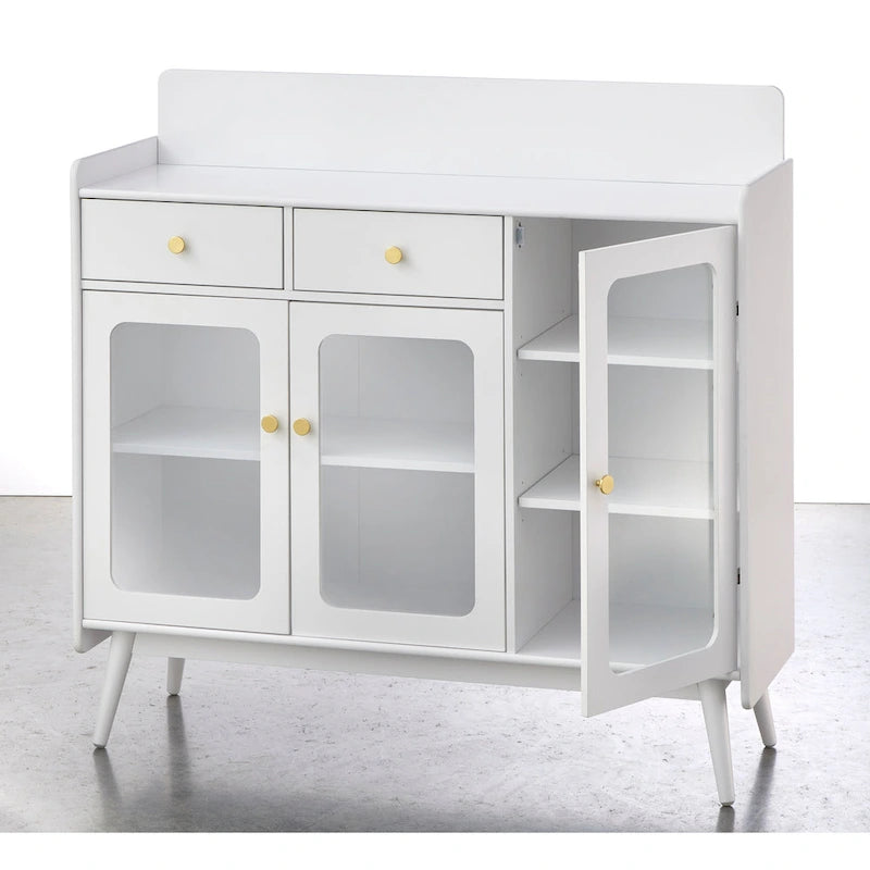 Credenza Mid-Century Grigio Antracite / Bianca con Ante in Vetro – 1 Vano
