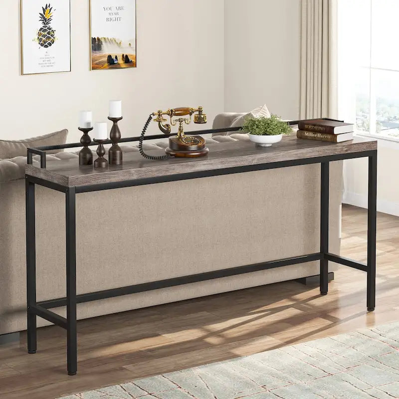 Tavolo consolle stretto lungo 70,9 pollici con struttura in metallo industriale