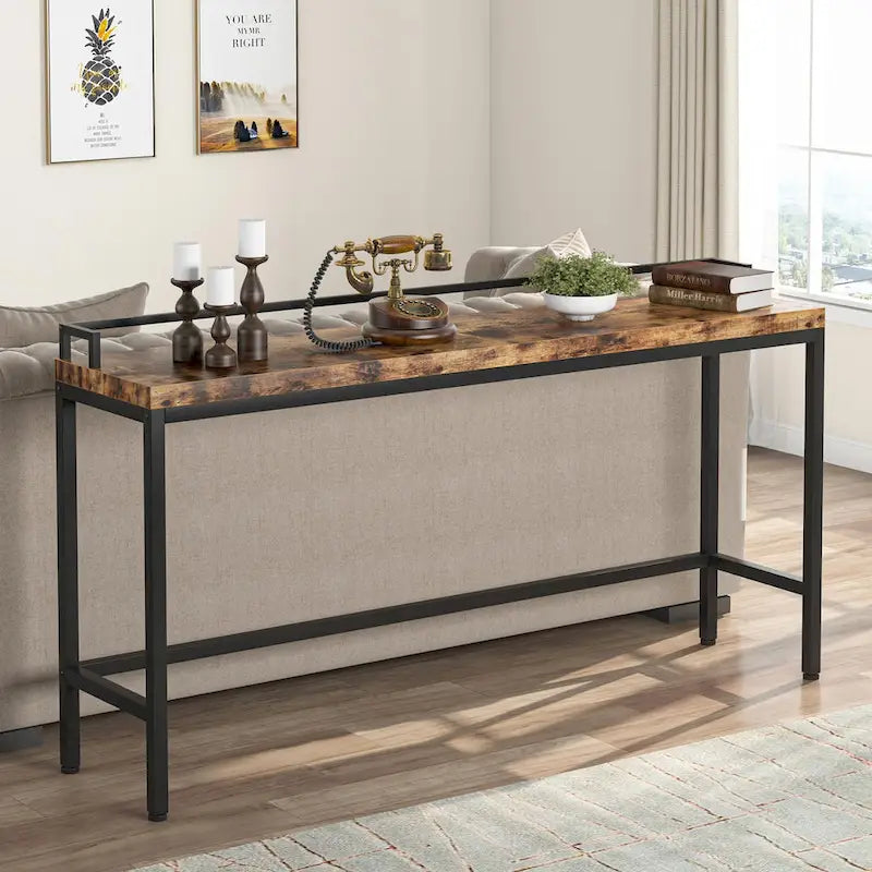 Tavolo consolle stretto lungo 70,9 pollici con struttura in metallo industriale