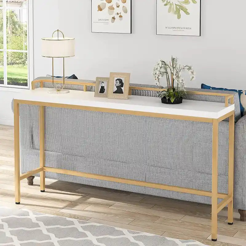 Tavolo consolle stretto lungo 70,9 pollici con struttura in metallo industriale