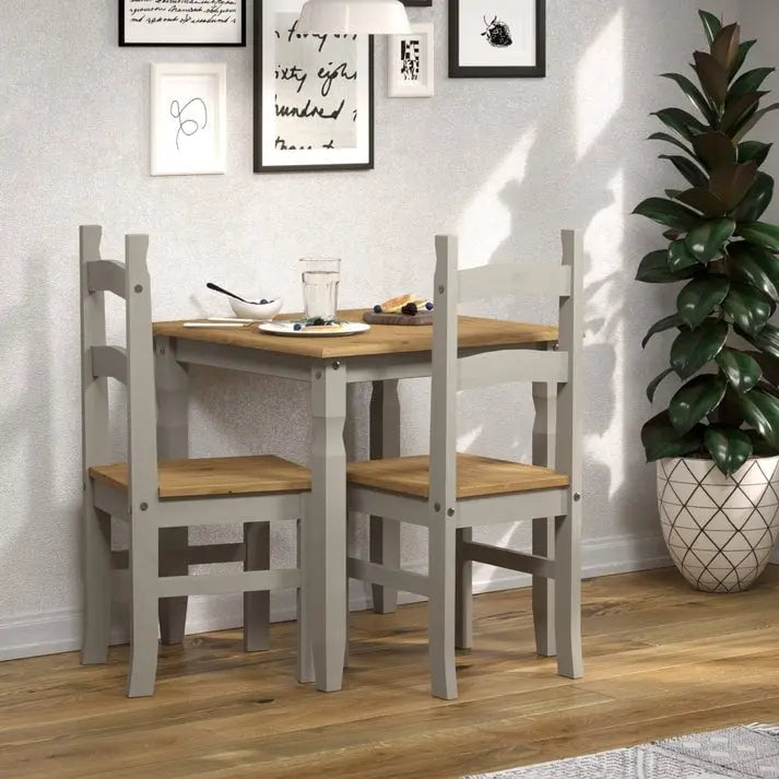 Tavolo da pranzo quadrato per 2, lavato grigio e marrone anticato