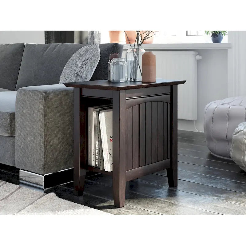 Tavolino da salotto/comodino con doghe in legno, bianco/espresso/legno invecchiato, 1 persona