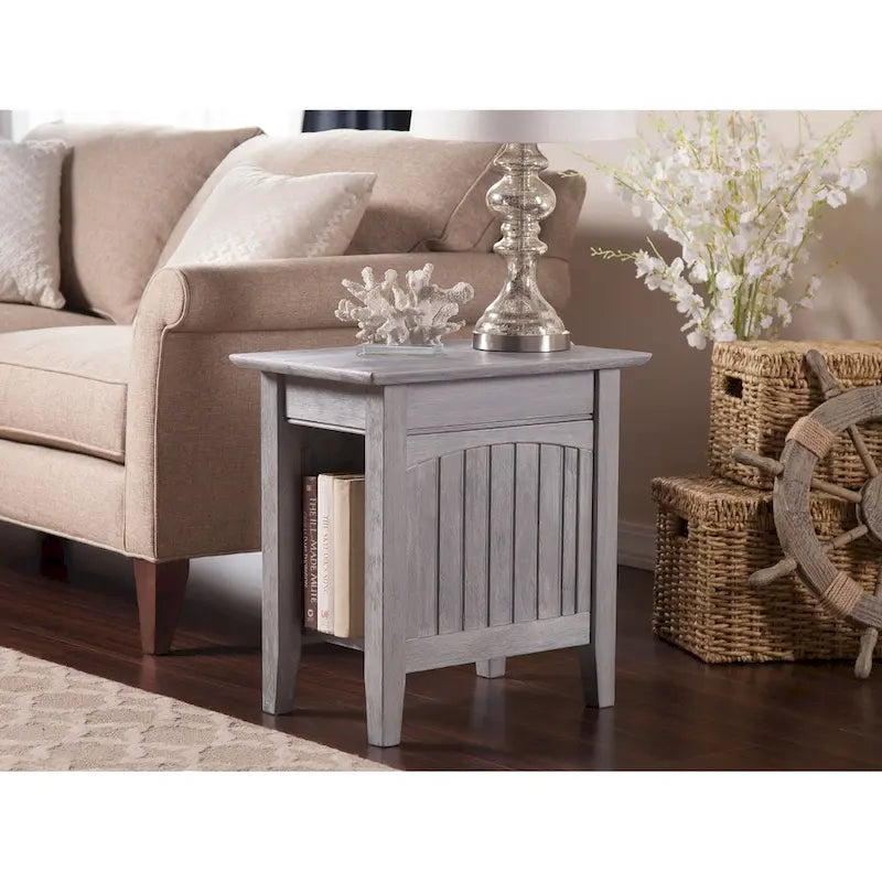 Tavolino da salotto/comodino con doghe in legno, bianco/espresso/legno invecchiato, 1 persona