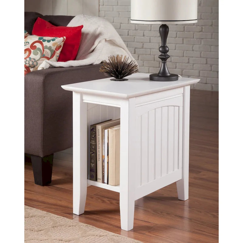 Tavolino da salotto/comodino con doghe in legno, bianco/espresso/legno invecchiato, 1 persona