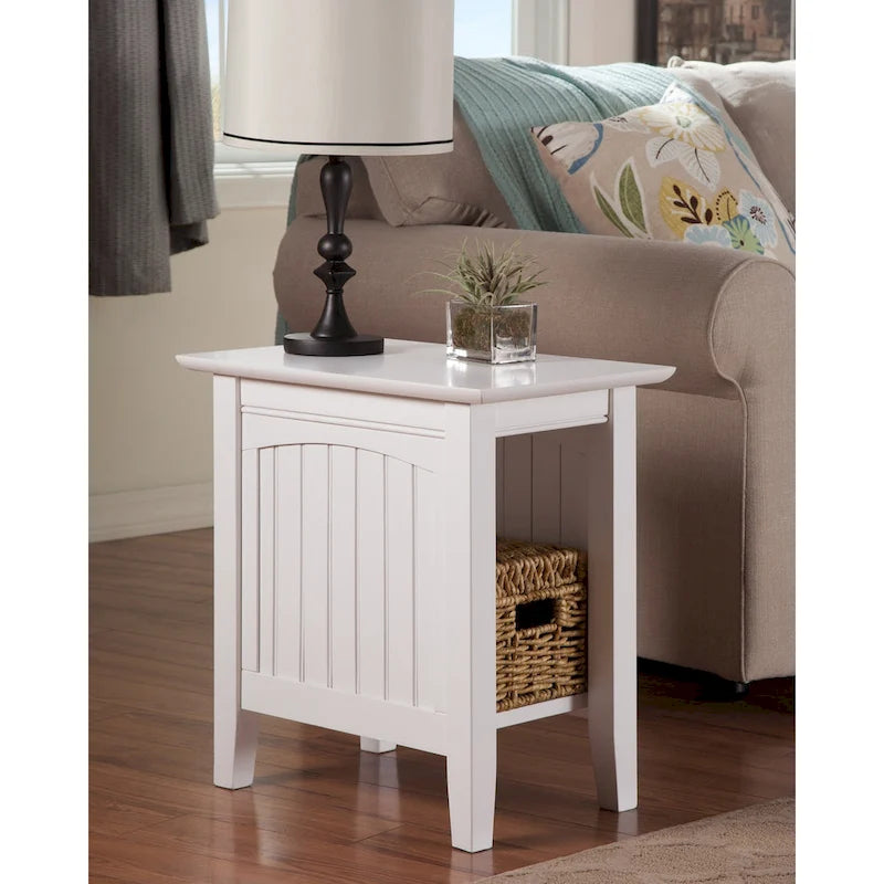Tavolino da salotto/comodino con doghe in legno, bianco/espresso/legno invecchiato, 1 persona