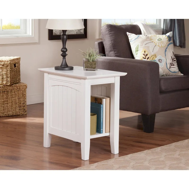 Tavolino da salotto/comodino con doghe in legno, bianco/espresso/legno invecchiato, 1 persona