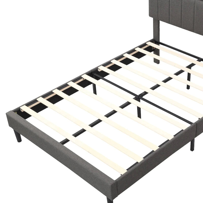 Letto a piattaforma imbottito beige/grigio con testiera contenitore – Matrimoniale/Una piazza e mezza, 1-2 persone