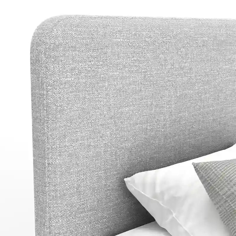 Letto a piattaforma dal profilo ribassato in lino grigio e similpelle – Per 1–2 persone