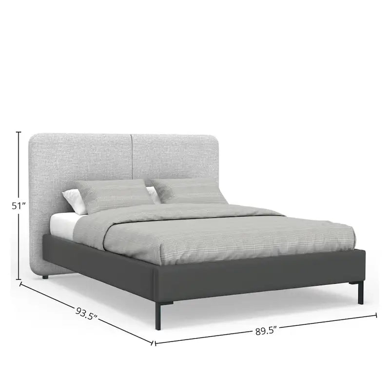 Letto a piattaforma dal profilo ribassato in lino grigio e similpelle – Per 1–2 persone
