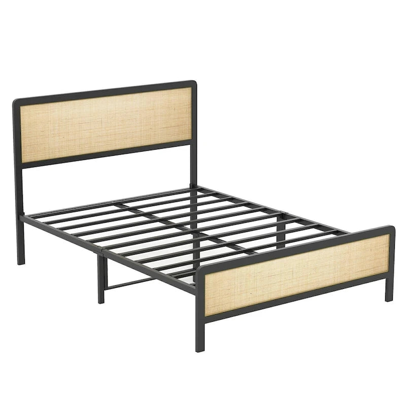 Struttura letto a piattaforma in rattan naturale, queen/matrimoniale, 2 posti