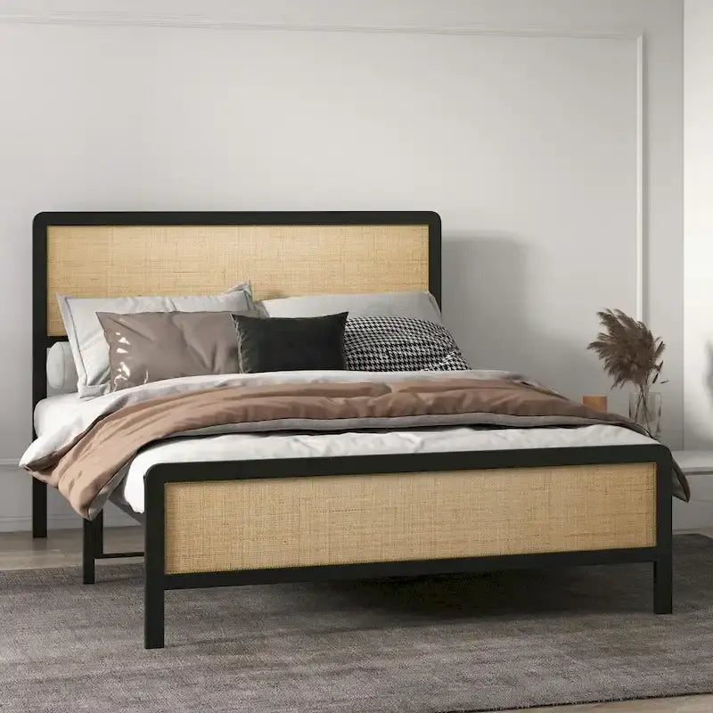 Struttura letto a piattaforma in rattan naturale, queen/matrimoniale, 2 posti