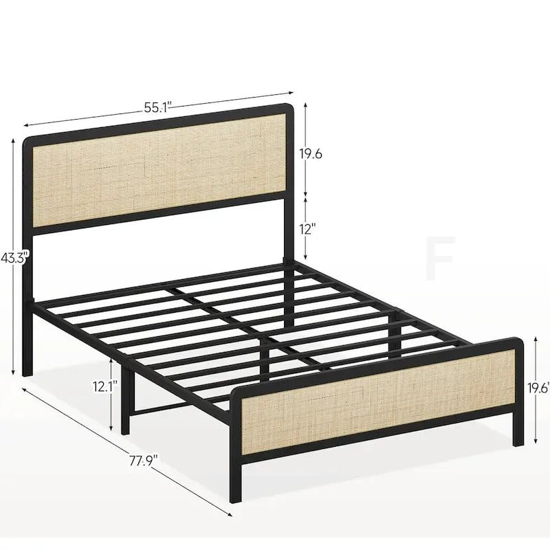 Struttura letto a piattaforma in rattan naturale, queen/matrimoniale, 2 posti
