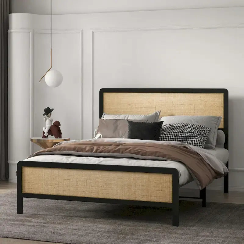 Struttura letto a piattaforma in rattan naturale, queen/matrimoniale, 2 posti