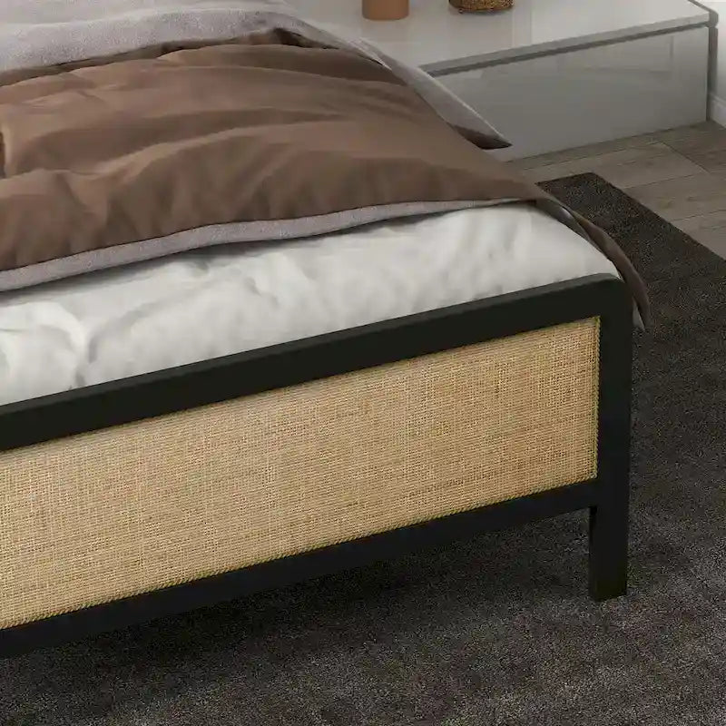Struttura letto a piattaforma in rattan naturale, queen/matrimoniale, 2 posti