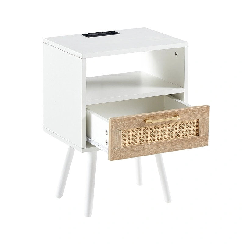 Tavolino in Rattan Naturale/Bianco/Nero con Cassetto, Singolo