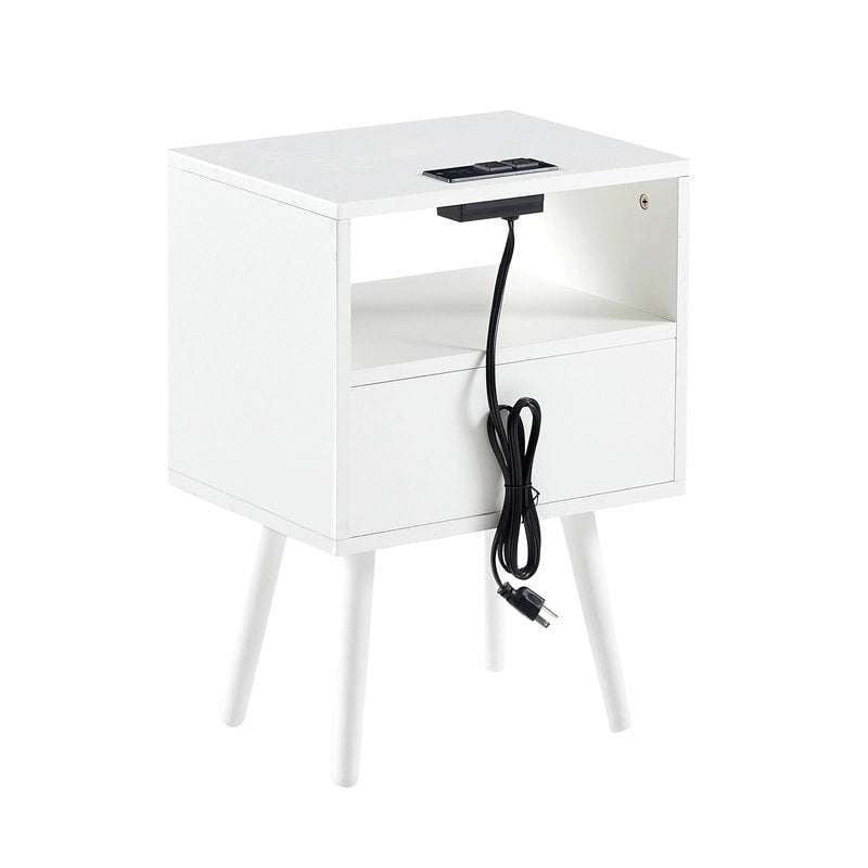 Tavolino in Rattan Naturale/Bianco/Nero con Cassetto, Singolo