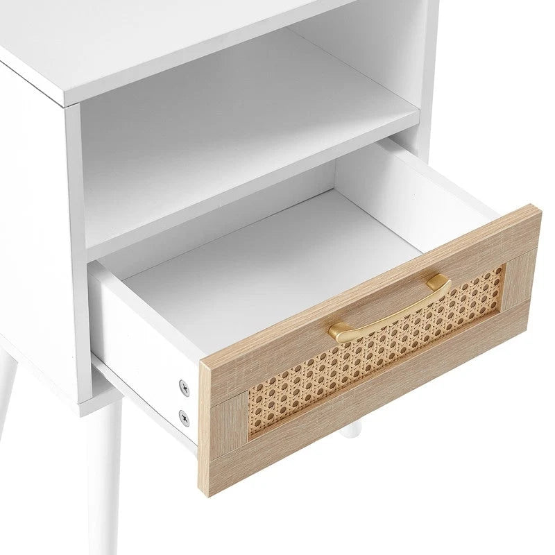 Tavolino in Rattan Naturale/Bianco/Nero con Cassetto, Singolo