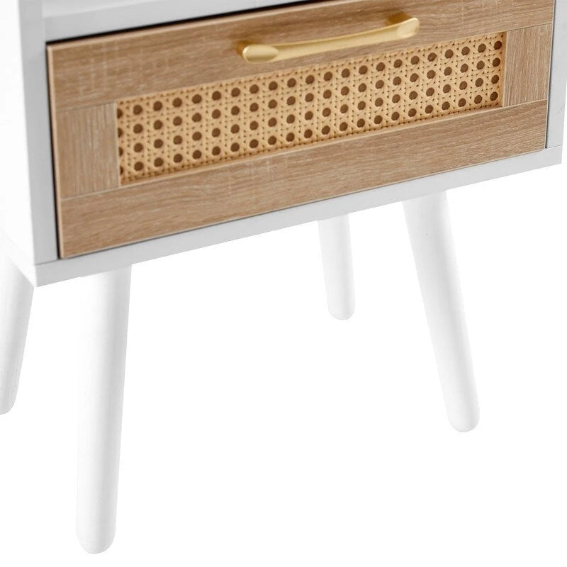 Tavolino in Rattan Naturale/Bianco/Nero con Cassetto, Singolo