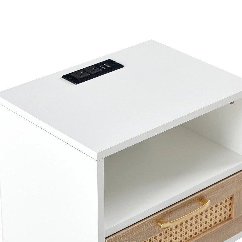 Tavolino in Rattan Naturale/Bianco/Nero con Cassetto, Singolo