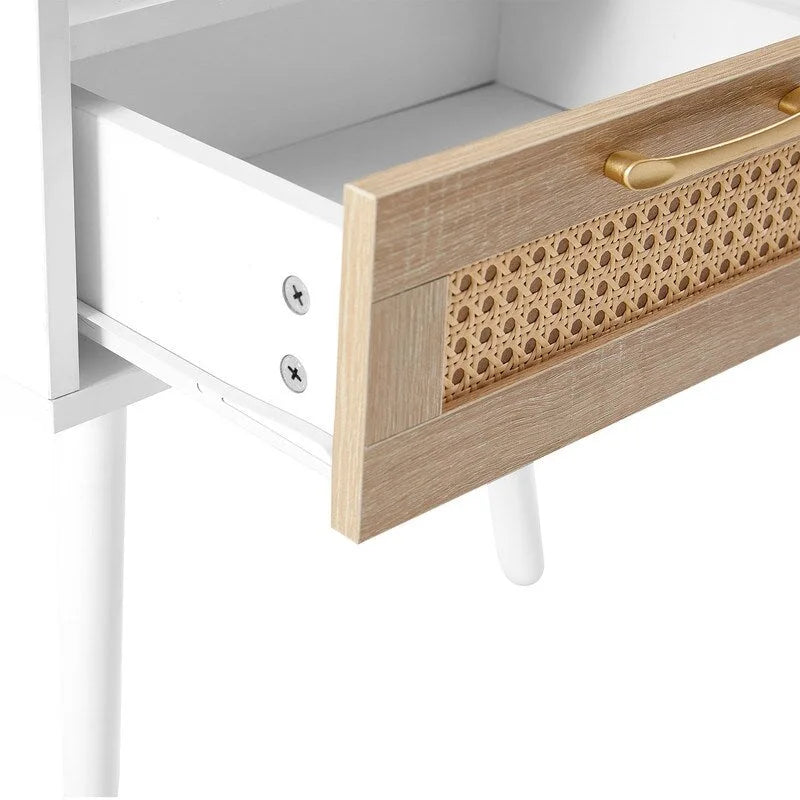 Tavolino in Rattan Naturale/Bianco/Nero con Cassetto, Singolo