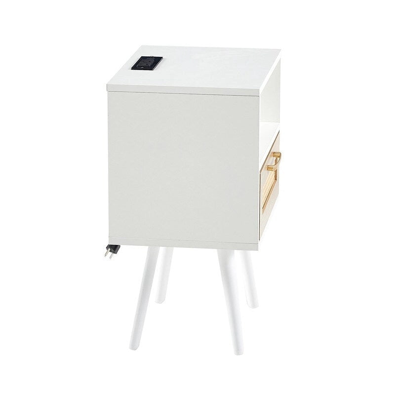 Tavolino in Rattan Naturale/Bianco/Nero con Cassetto, Singolo