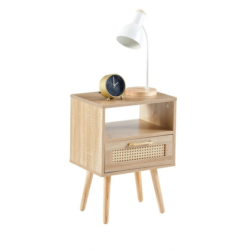 Tavolino in Rattan Naturale/Bianco/Nero con Cassetto, Singolo