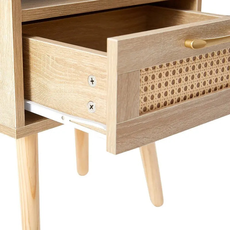 Tavolino in Rattan Naturale/Bianco/Nero con Cassetto, Singolo