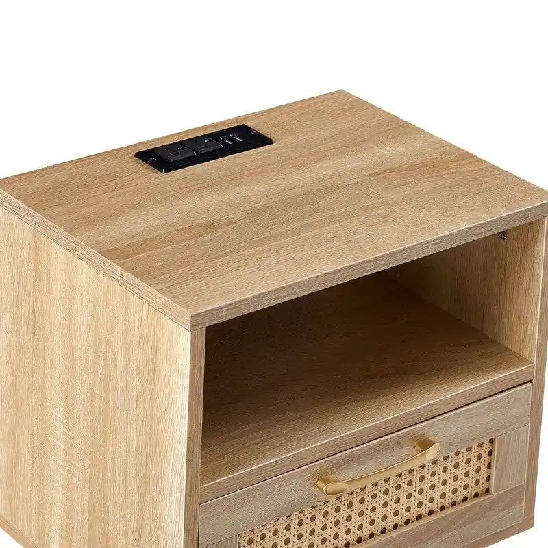 Tavolino in Rattan Naturale/Bianco/Nero con Cassetto, Singolo