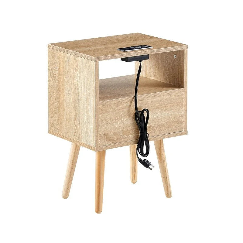 Tavolino in Rattan Naturale/Bianco/Nero con Cassetto, Singolo