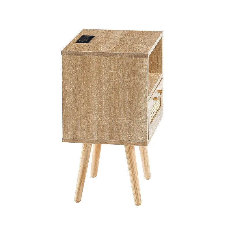 Tavolino in Rattan Naturale/Bianco/Nero con Cassetto, Singolo