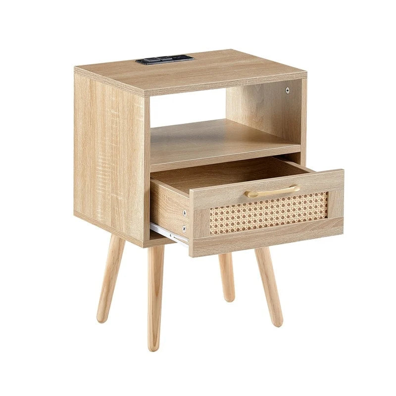 Tavolino in Rattan Naturale/Bianco/Nero con Cassetto, Singolo