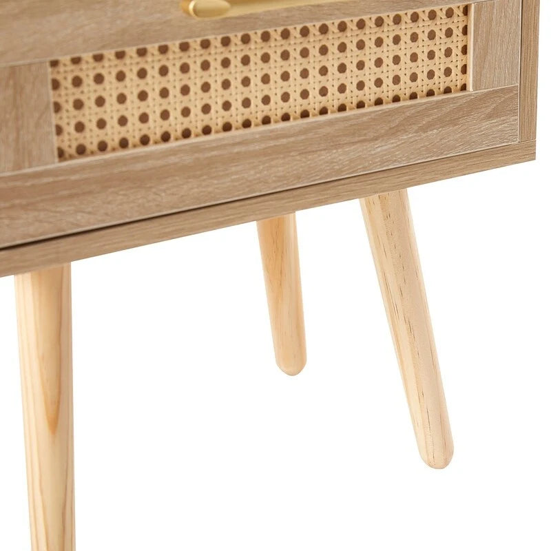Tavolino in Rattan Naturale/Bianco/Nero con Cassetto, Singolo