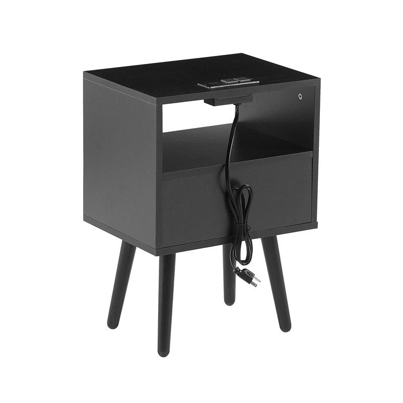 Tavolino in Rattan Naturale/Bianco/Nero con Cassetto, Singolo