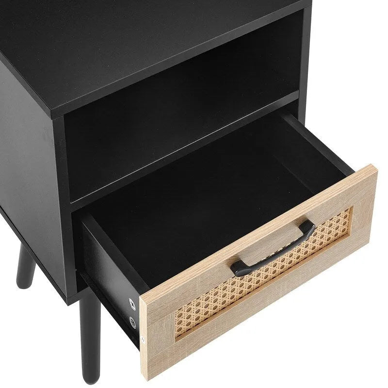 Tavolino in Rattan Naturale/Bianco/Nero con Cassetto, Singolo