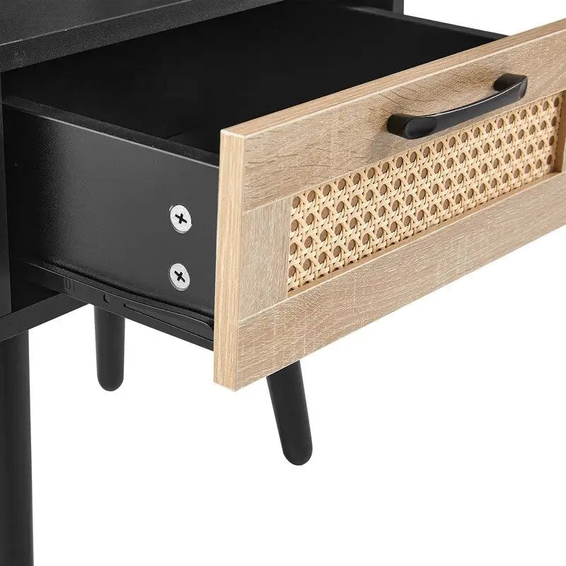 Tavolino in Rattan Naturale/Bianco/Nero con Cassetto, Singolo
